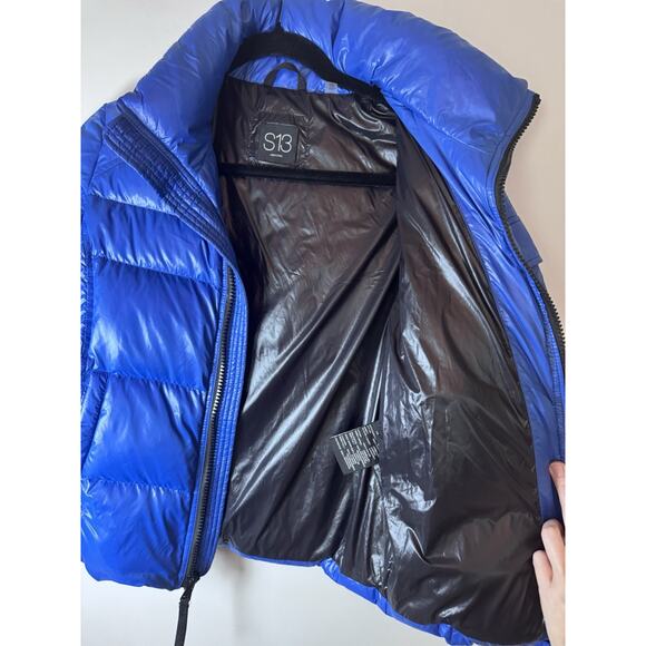 S13 By Sam Kids Glossy Blue Hooded Goose Down Puffer Jacket Sz 12 - Picture 3 of 16